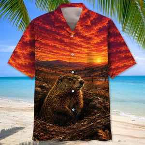 Groundhog Hunting Burnt Sky Hawaiian Shirt