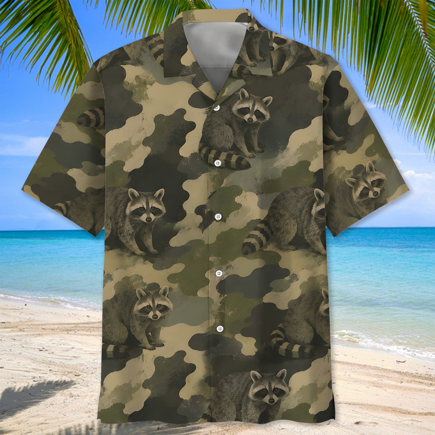 Raccoon Camouflage Graphic Pattern Hawaiian Shirt