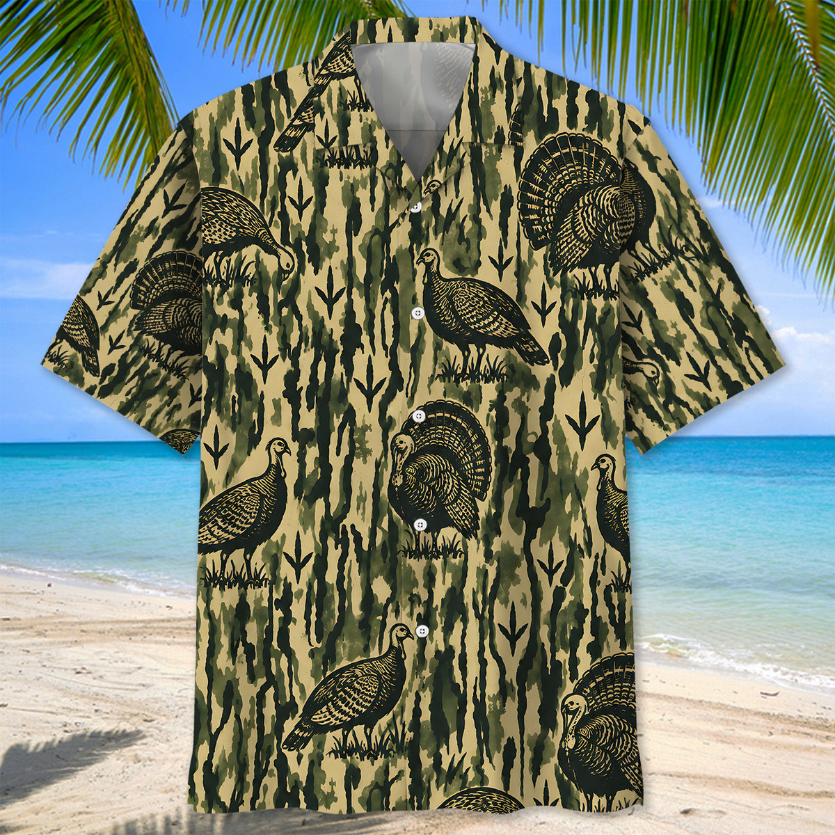 Wild Turkey Stripe Camouflage Hawaiian Shirt