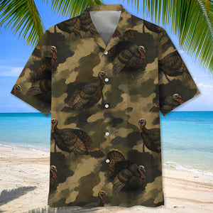 Wild Turkey Camouflage Graphic Pattern Hawaiian Shirt