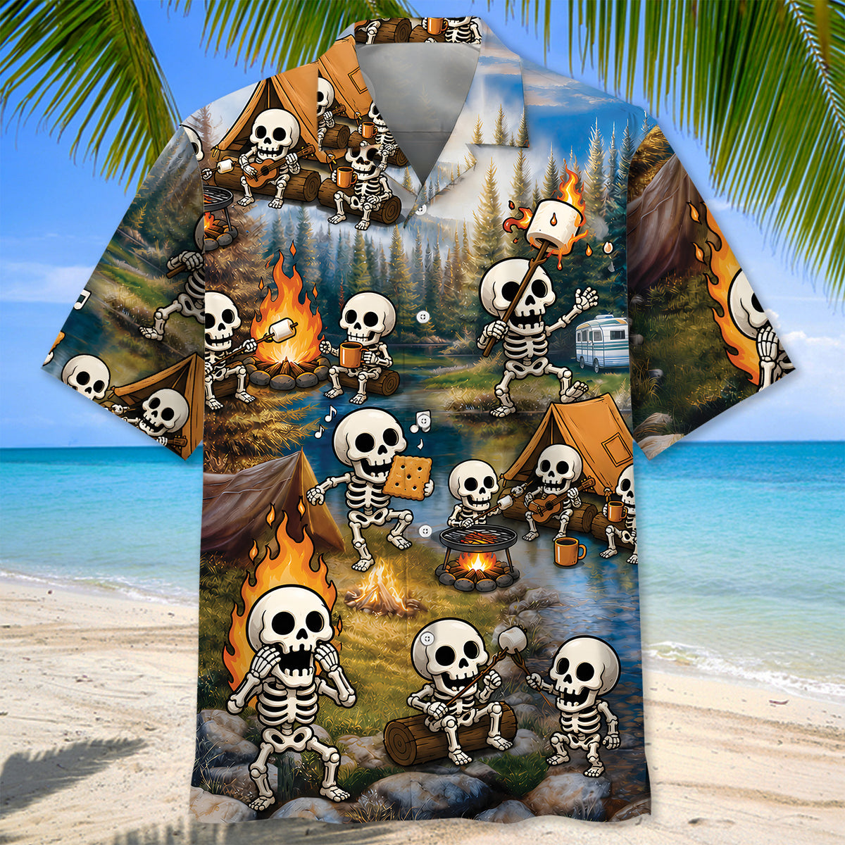 Vintage Skeleton Camping Hawaiian Shirt