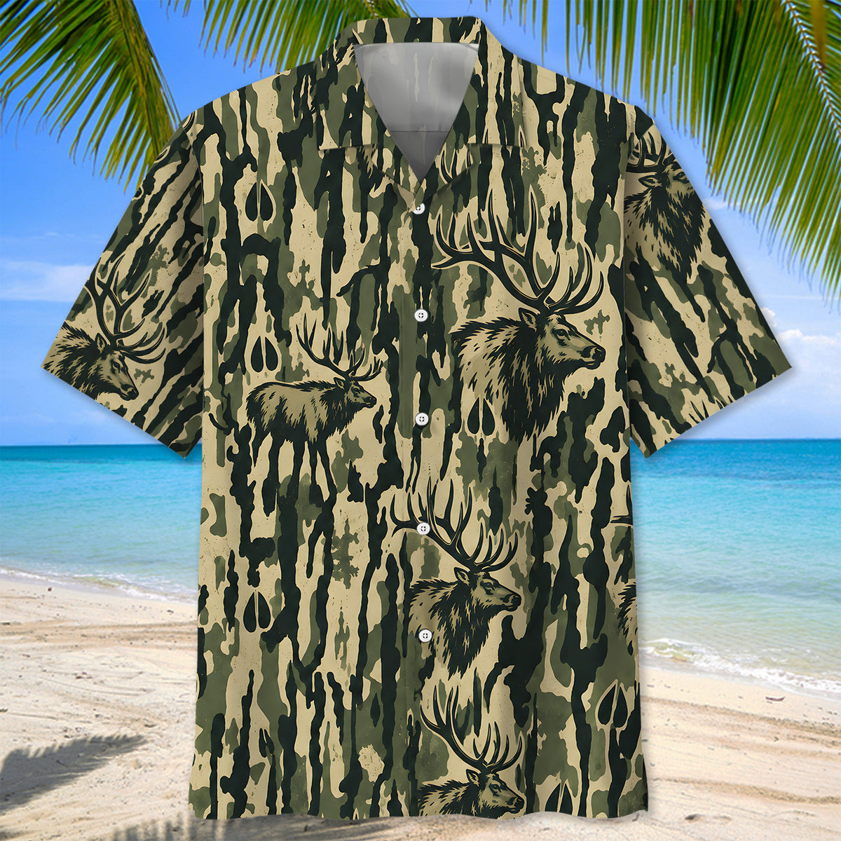Elk Stripe Camouflage Hawaiian Shirt