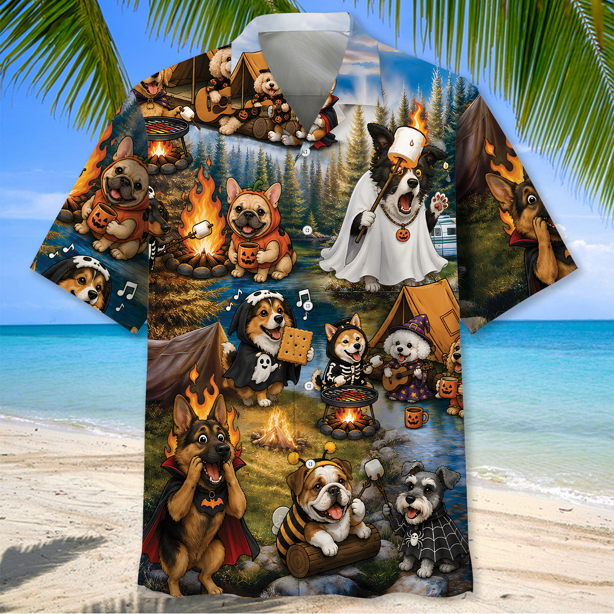 Vintage Dogs Camping Hawaiian Shirt