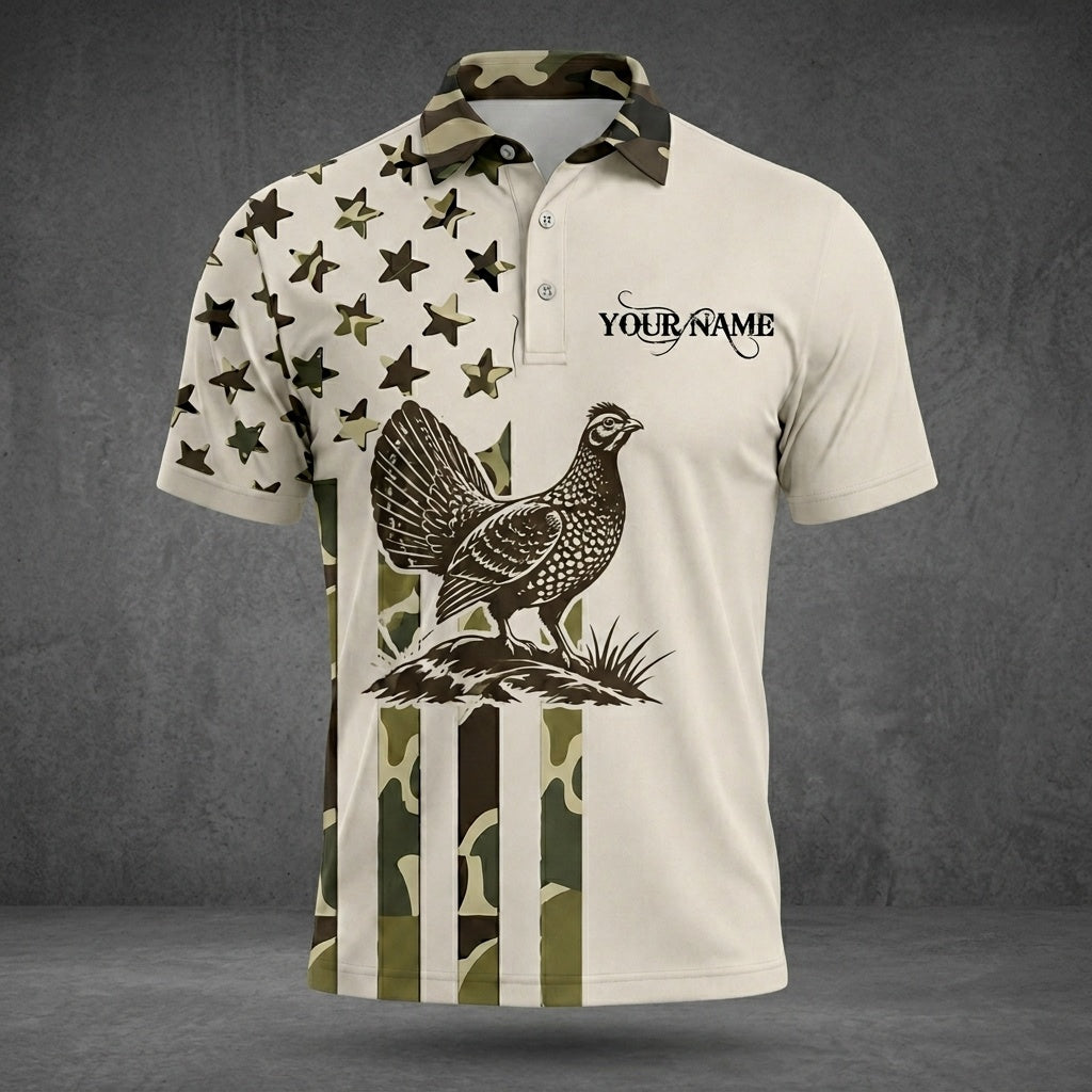 Custom Name Grouse Hunting Camouflage Style Men Polo Shirt
