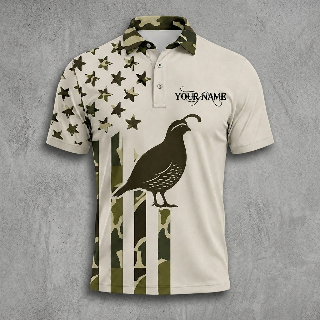 Custom Name Quail Hunting Camouflage Style Men Polo Shirt