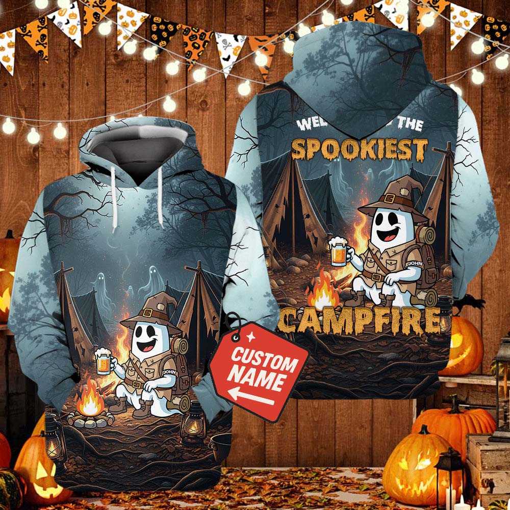 Custom Name Welcome To The Spookiest Campfire All Over Print Shirt