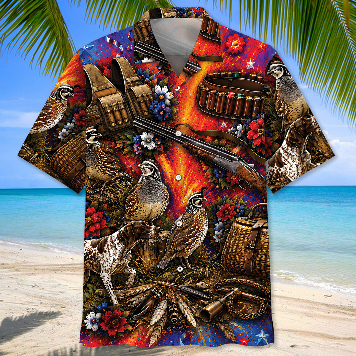 Colorful Quail Hunting Vintage Art Hawaiian Shirt