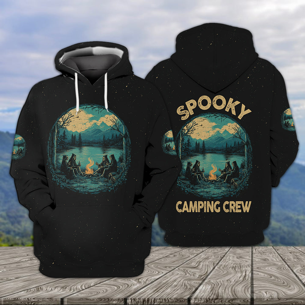 Skeleton Camping Crew – Spooky Vibes All Over Print Shirt