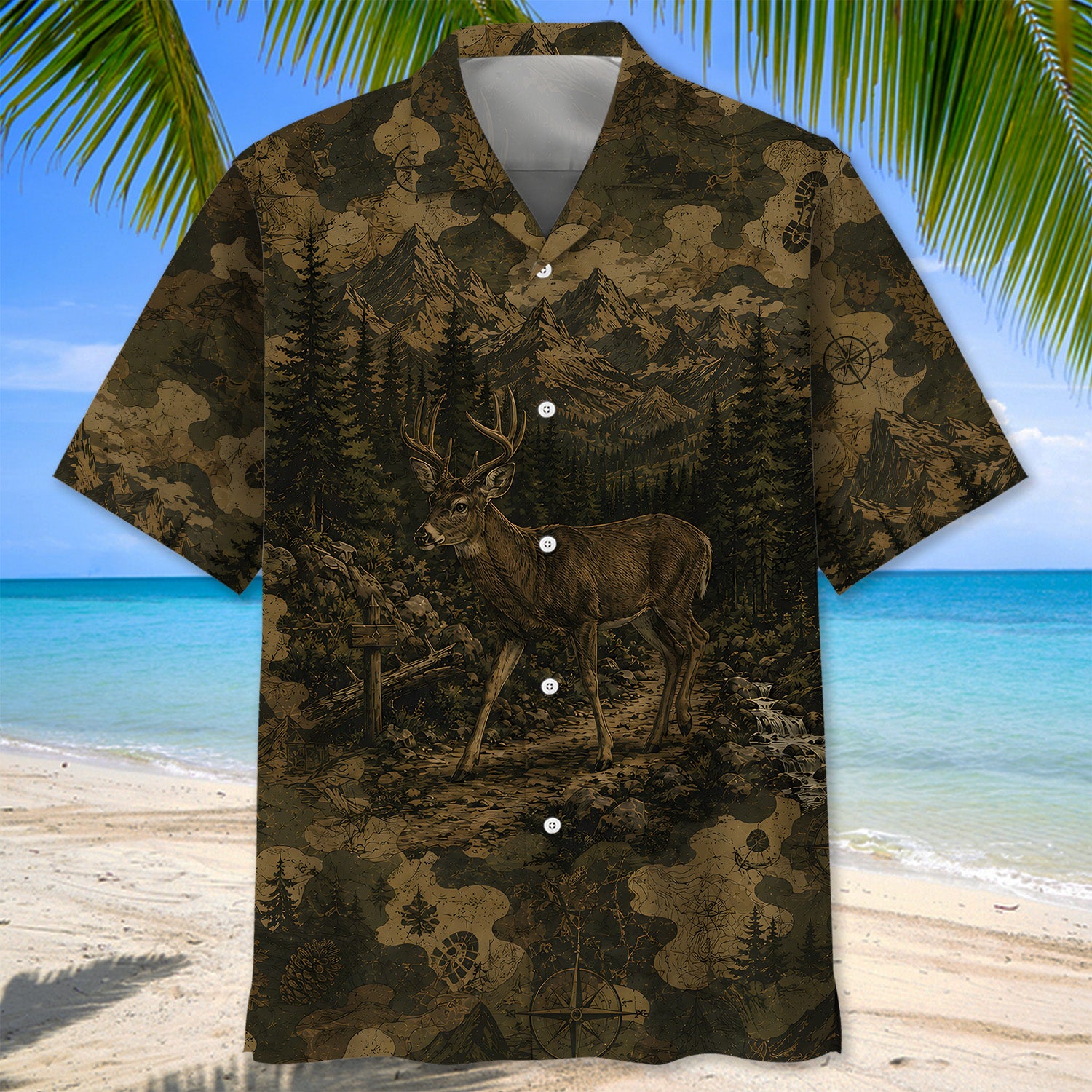 Deer Forest Camouflage Dark Hawaiian Shirt