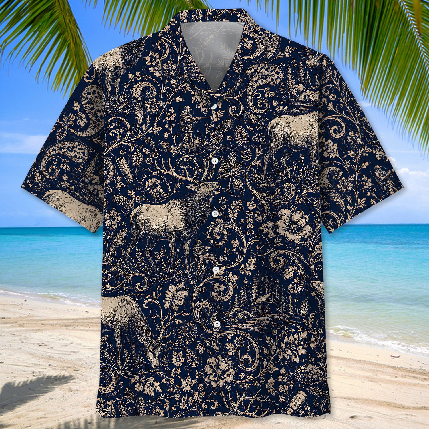 Midnight Elk Hunting Paisley Hawaiian Shirt