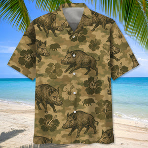 Hog Hibiscus Camouflage Hawaiian Shirt