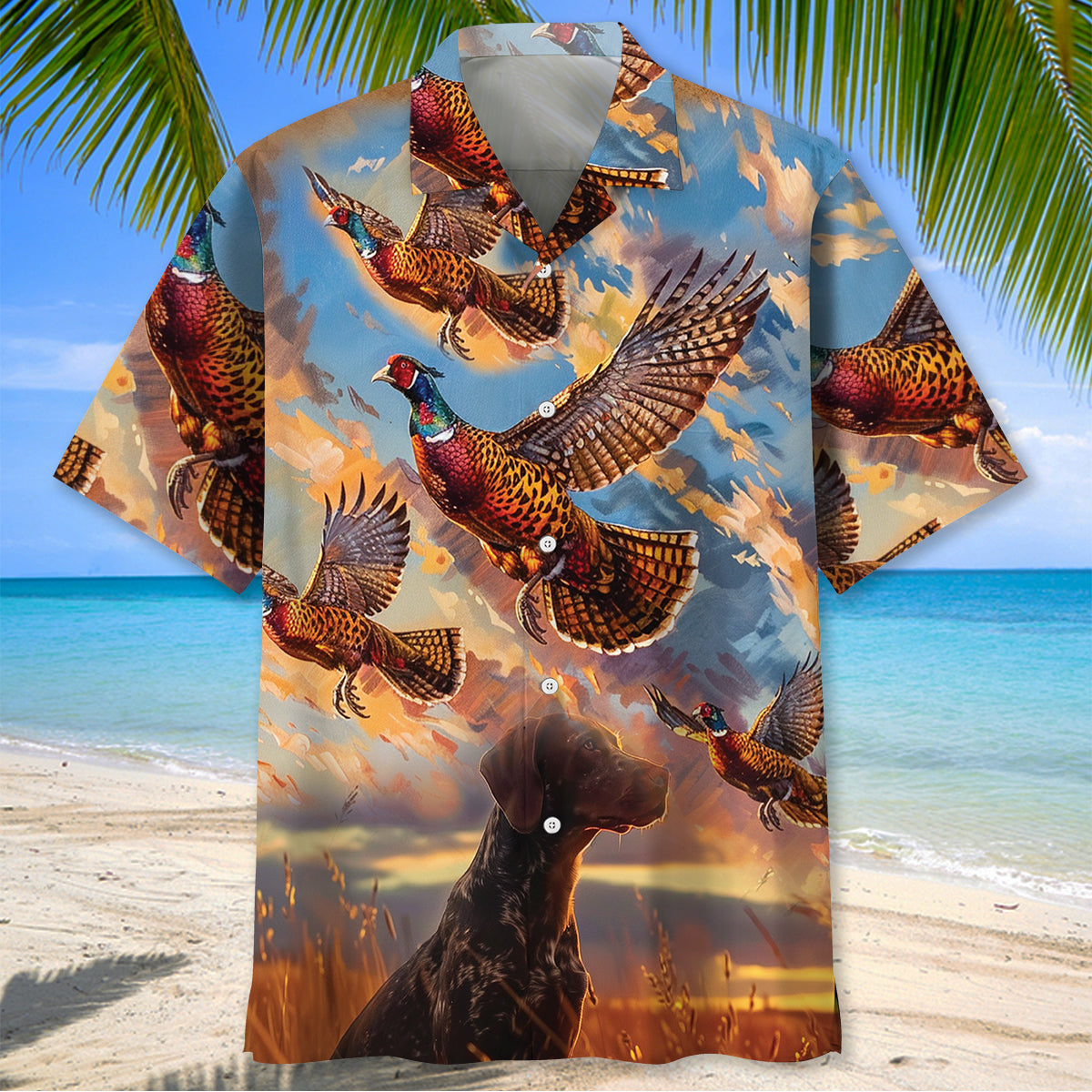 Pheasant Hunting with German Shorthaired Pointer Hawaiian Shirt