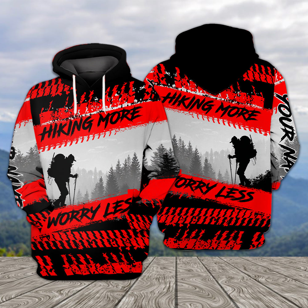 Custom Name Hiking More Worry Less Black Red All Over Print Shirt