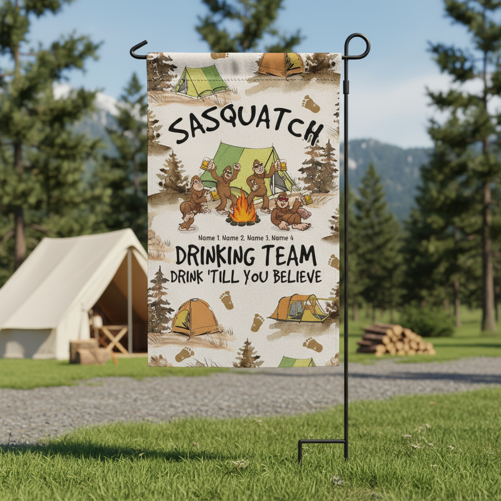 Sasquatch Campfire Drinking Team Flag Decor