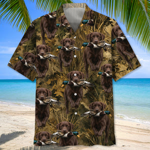 Camouflage Chocolate Labrador Retriever Running With Mallard Duck Hawaiian Shirt
