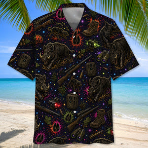 Retro Wild Hog Hunting Colorful Hawaiian Shirt