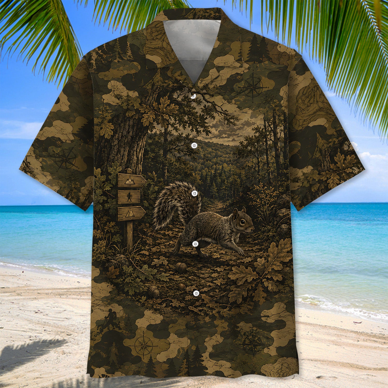 Squirrel Forest Camouflage Dark Hawaiian Shirt