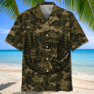 Coyote Forest Camouflage Dark Hawaiian Shirt