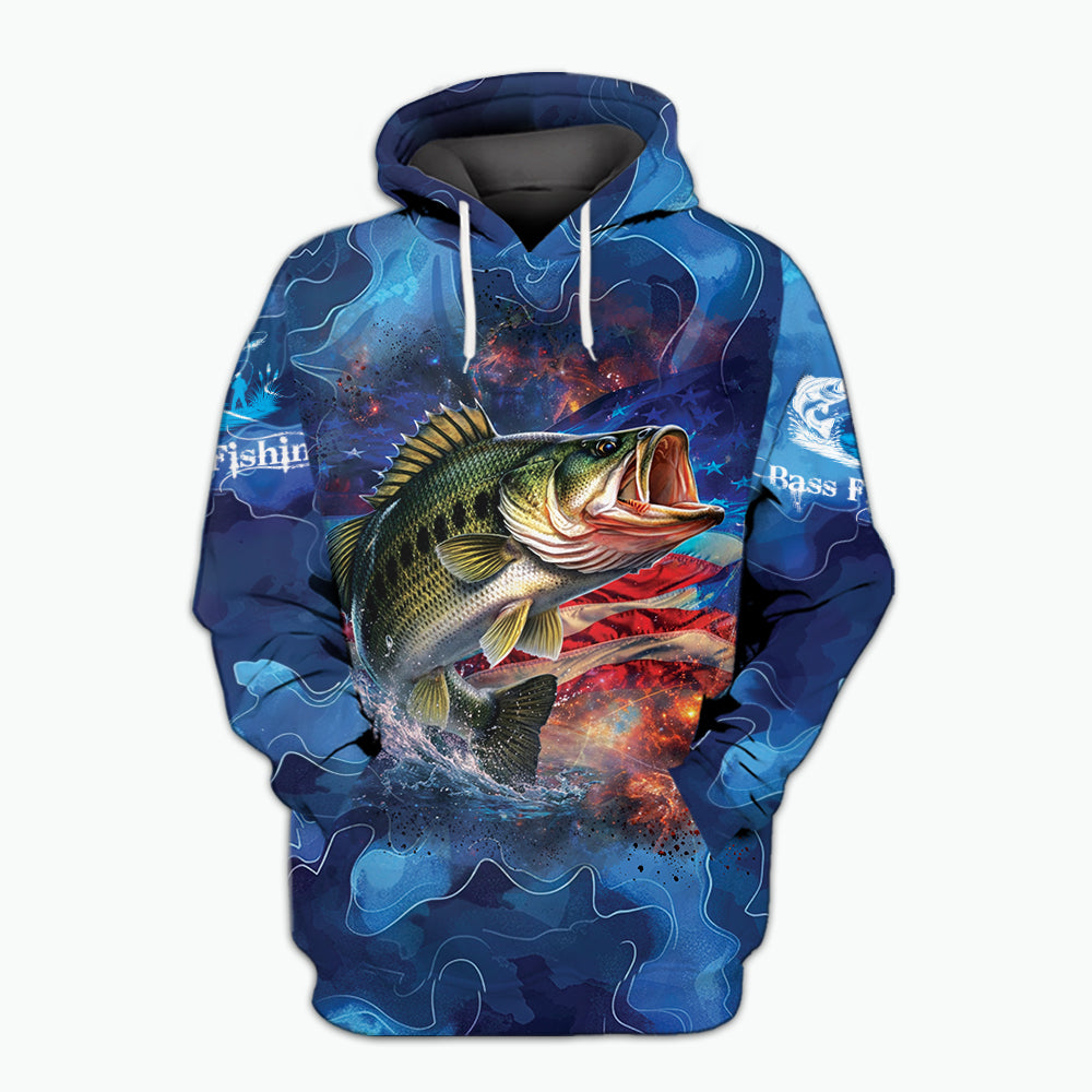 Blue Bass Fishing Patriotic All Over Print Shirt