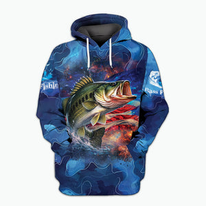Blue Bass Fishing Patriotic All Over Print Shirt