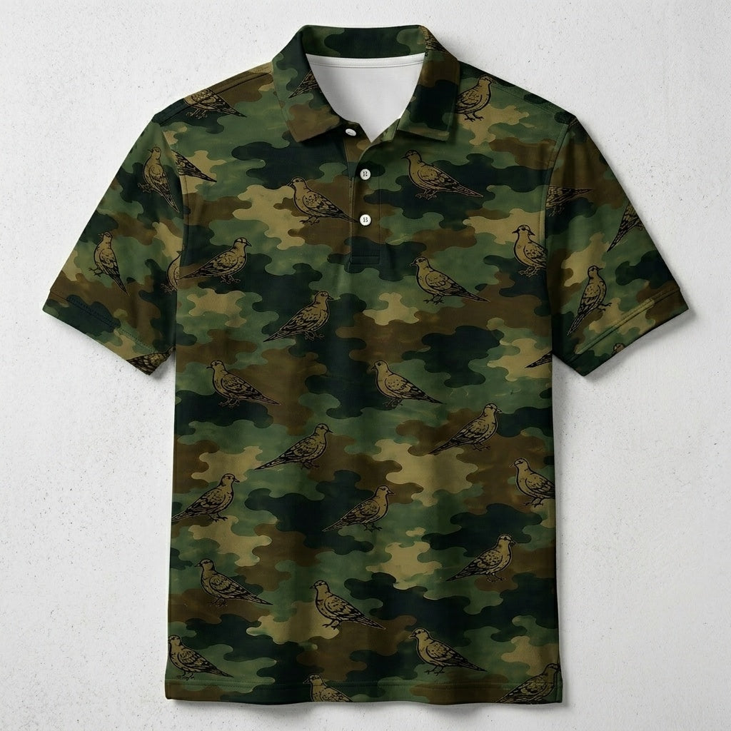 Mourning Dove Camouflage Millitary Men Polo Shirt