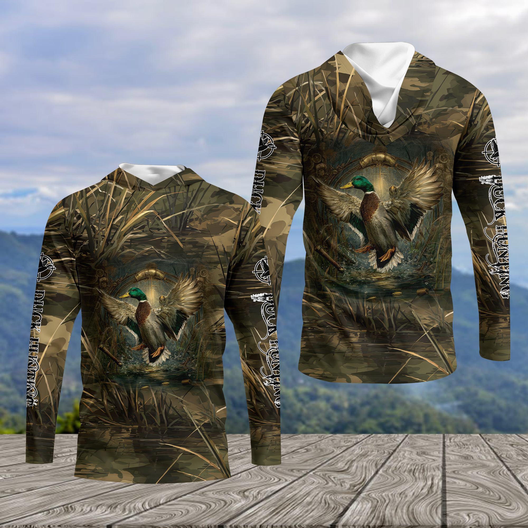 Mallard Duck Hunting Dark Camo All Over Print Shirt