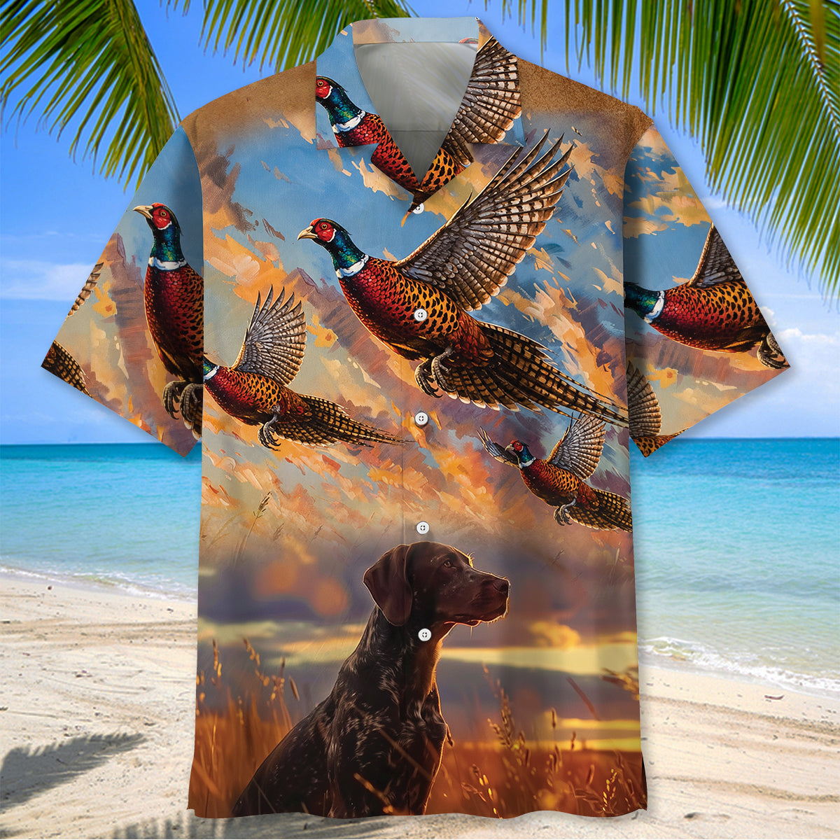 Pheasant Hunting with German Shorthaired Pointer Hawaiian Shirt