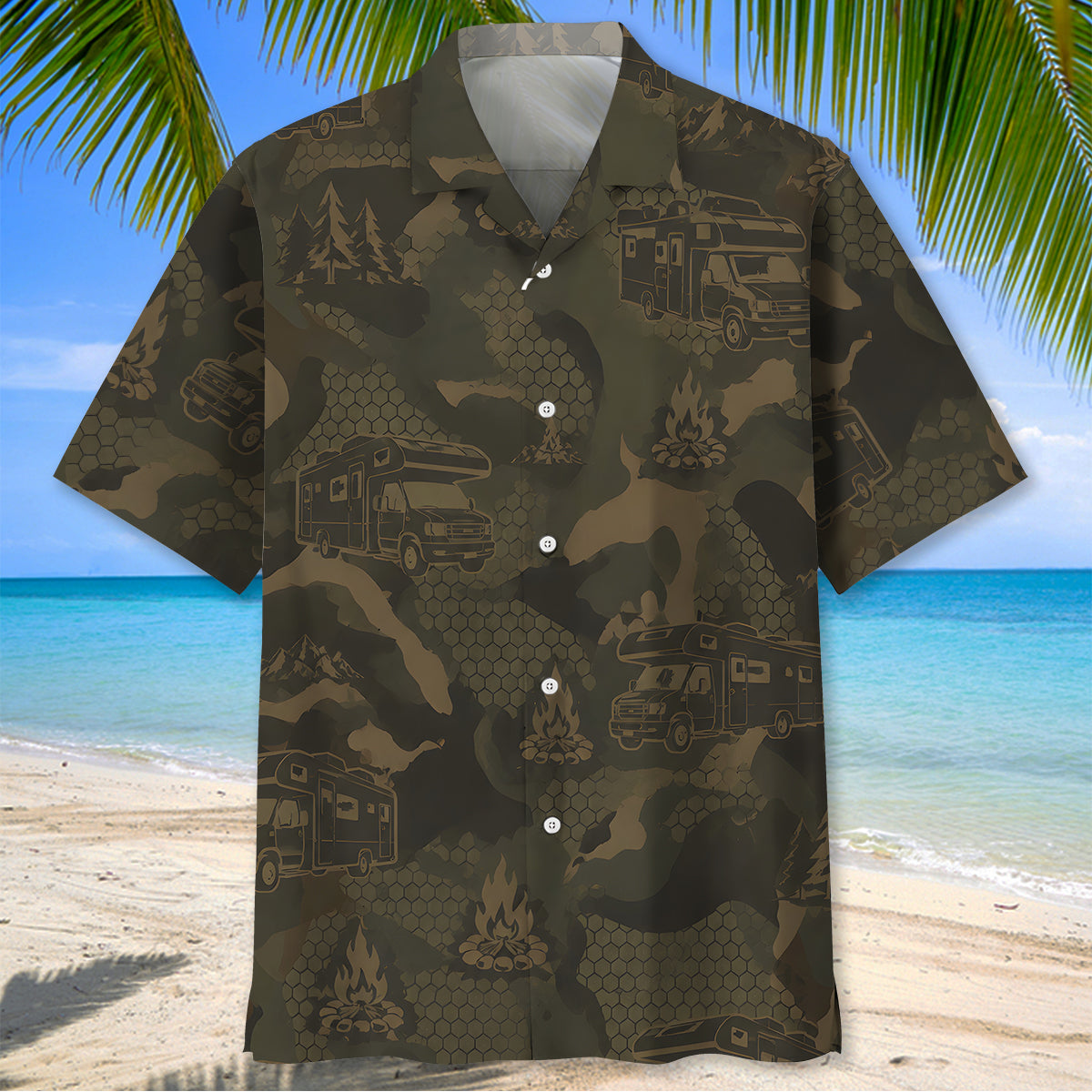 Class B Motorhome Camping Camouflage Hawaiian Shirt