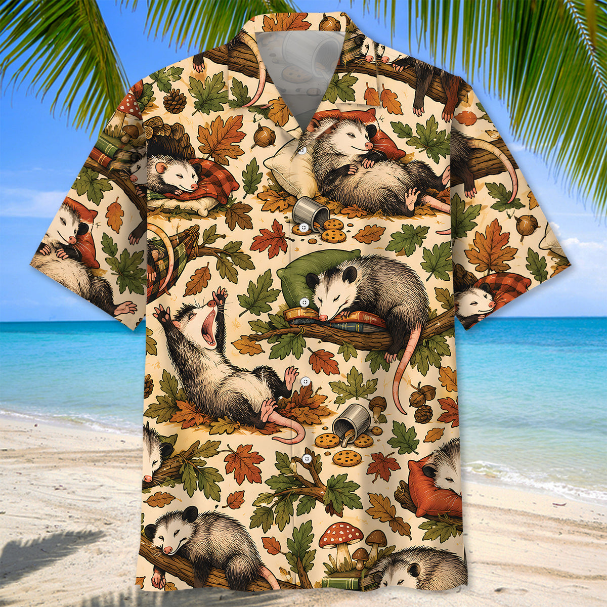Cozy Woodland Opossum Pattern Hawaiian Shirt