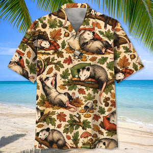 Cozy Woodland Opossum Pattern Hawaiian Shirt