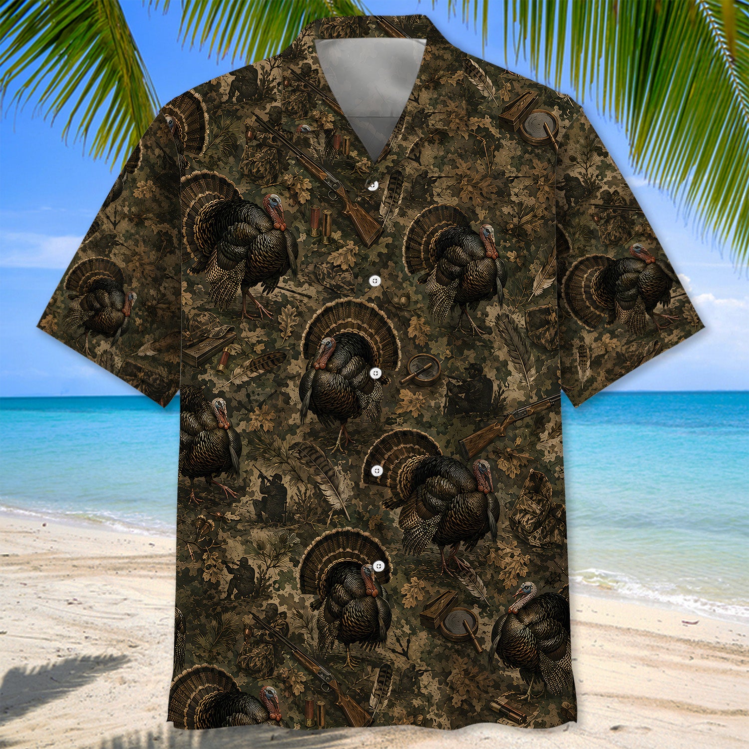 Vintage Turkey Hunter Camo Hawaiian Shirt