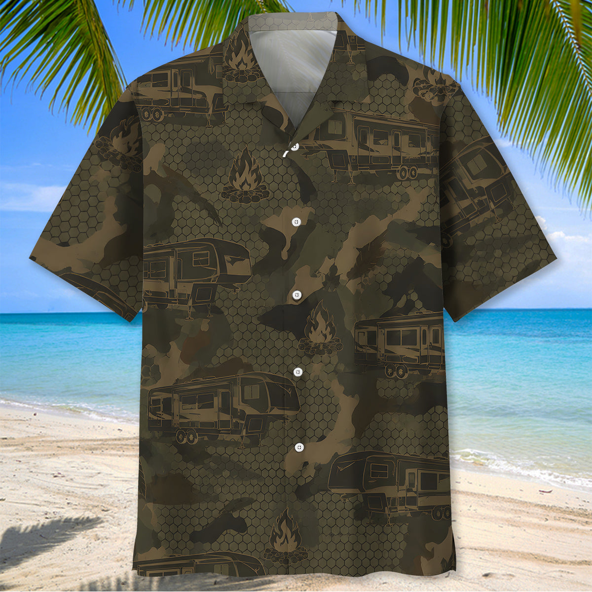 Fifth Wheel Camping Camouflage Hawaiian Shirt