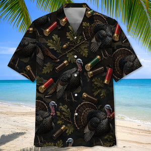 Vintage Turkey Hunting Camouflage Black Hawaiian Shirt