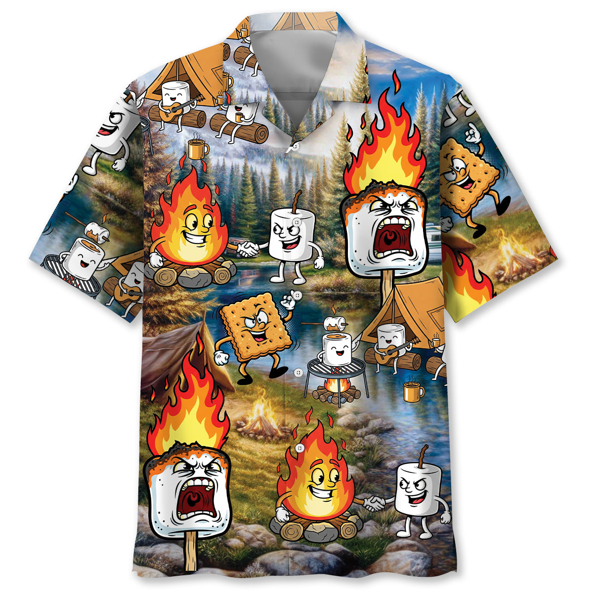 Vintage Camping Marshmallow Hawaiian Shirt