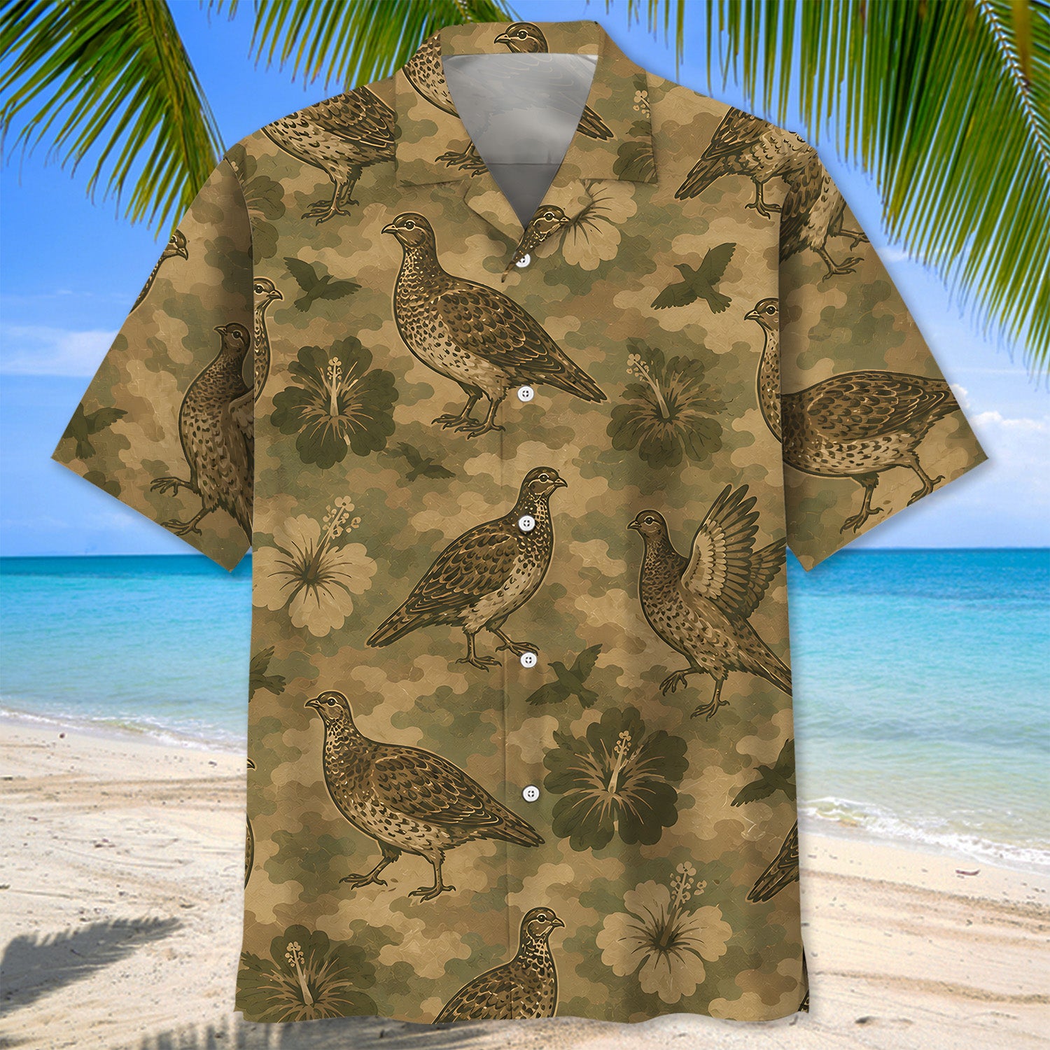 Grouse Hibiscus Camouflage Hawaiian Shirt