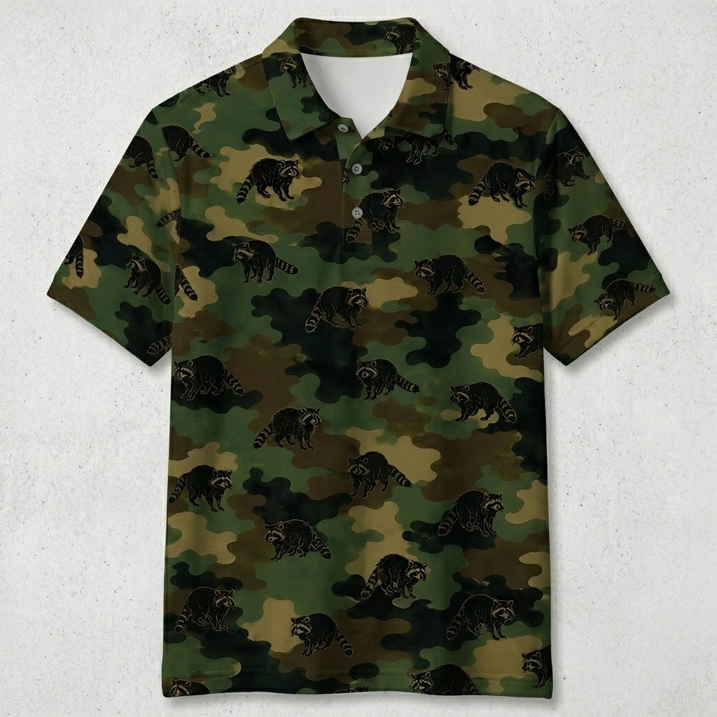 Raccoon Camouflage Millitary Men Polo Shirt
