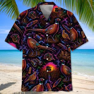 Midnight Wild Pheasant Hunting Neon Hawaiian Shirt