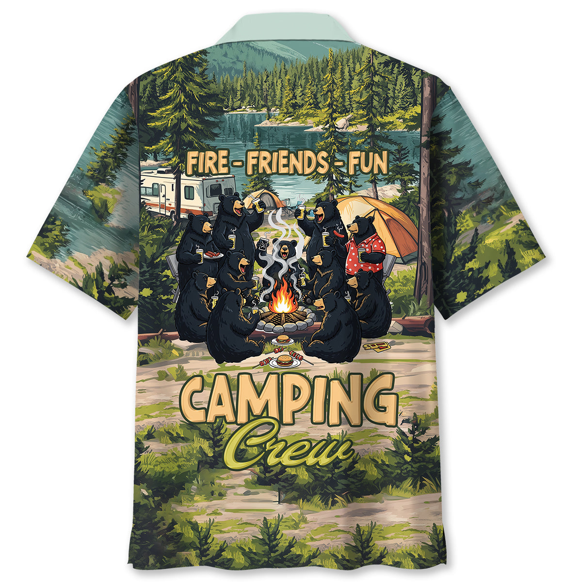 Friends, Fires, Fun Camping Crew Black Bear Hawaiian Shirt