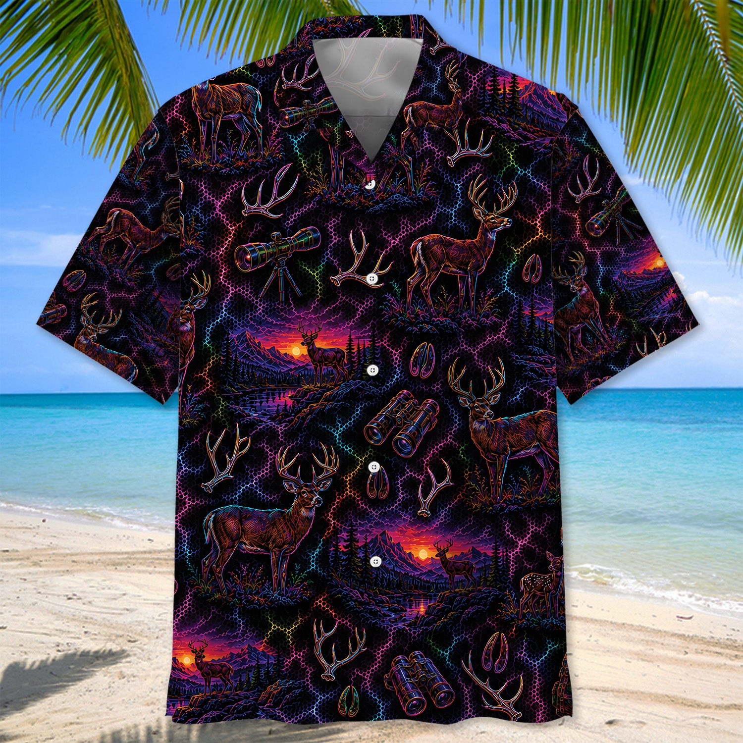 Midnight Deer Neon Hawaiian Shirt