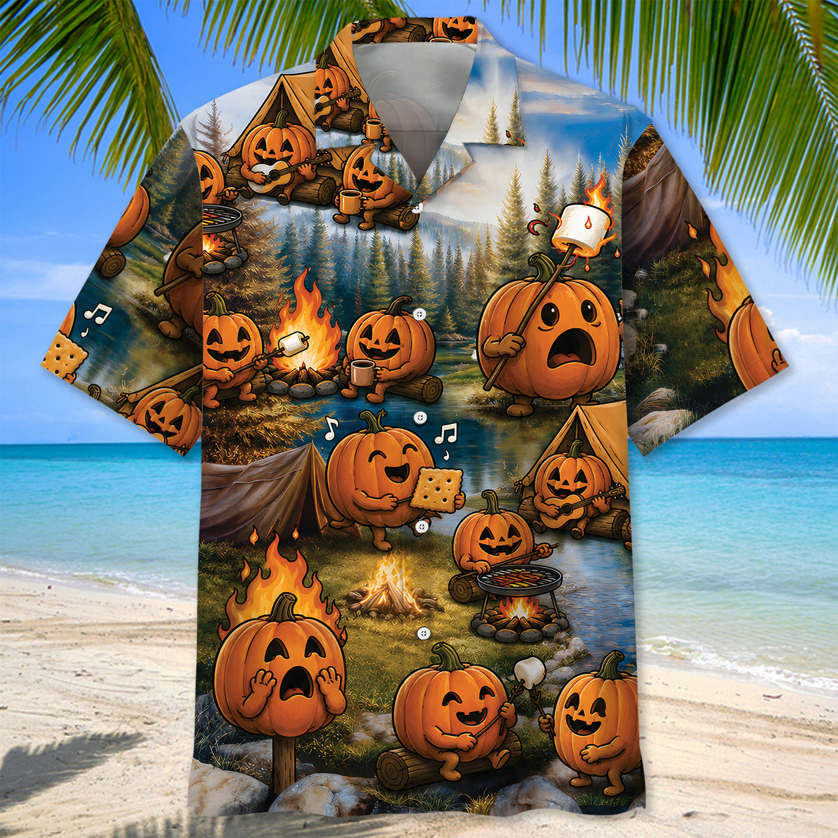 Vintage Pumpkin Camping Hawaiian Shirt