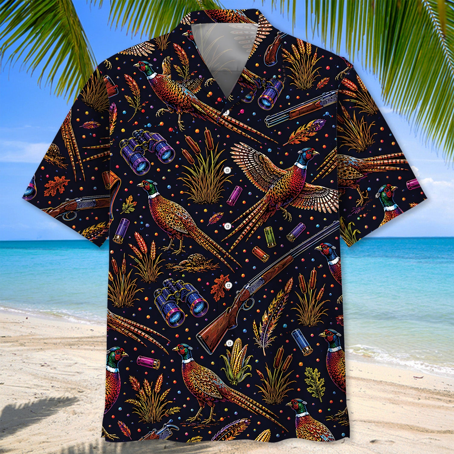Pheasant Hunting Graphic Pattern Hawaiian Shirt