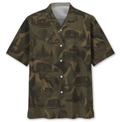 Travel Trailer Camping Camouflage Hawaiian Shirt