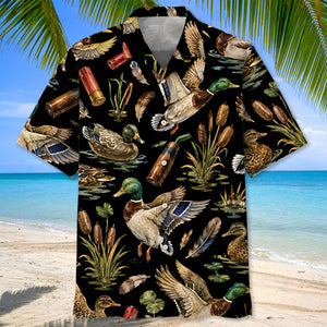 Duck Hunting Retro Black Hawaiian Shirt