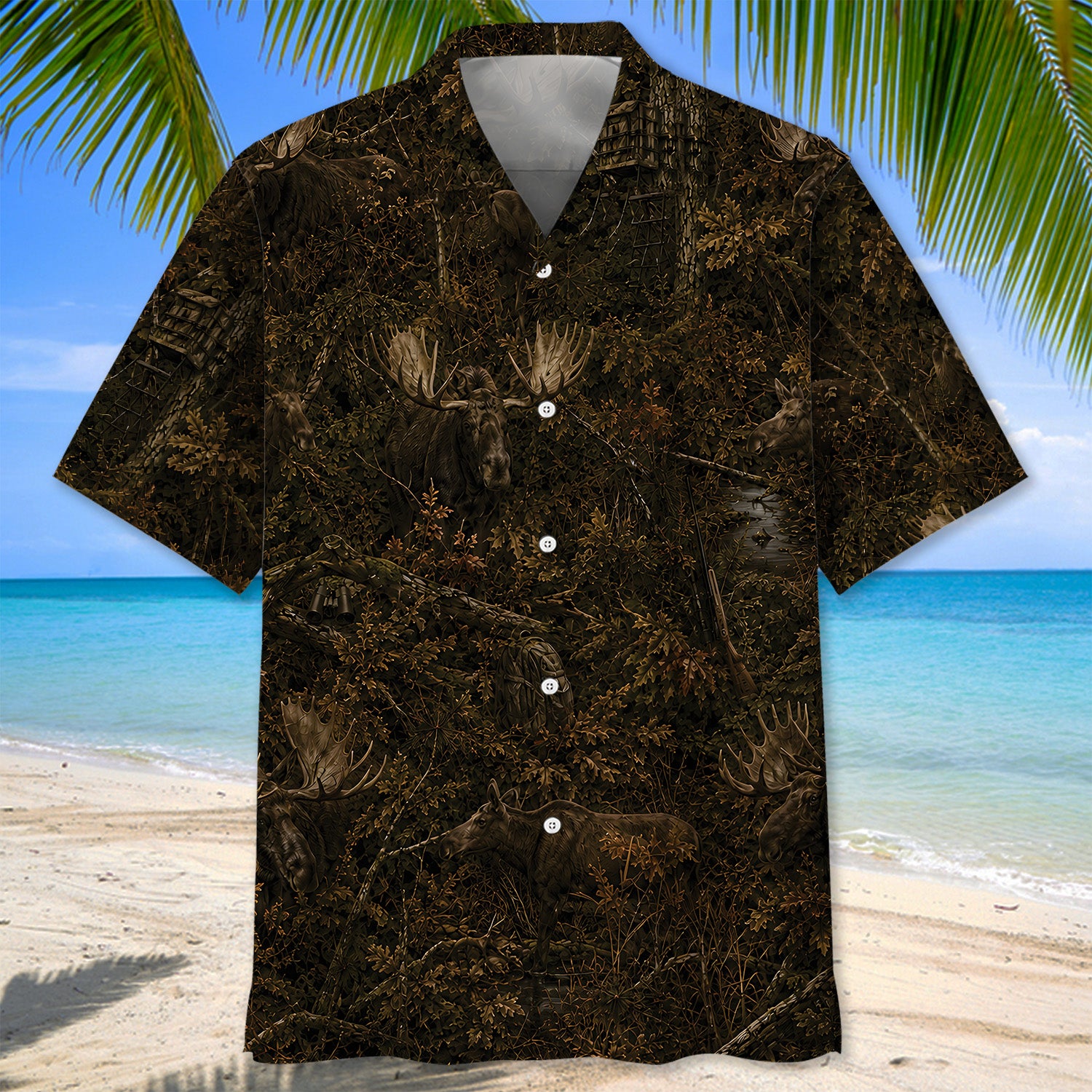Moose Hunting Forest Camouflage Hawaiian Shirt