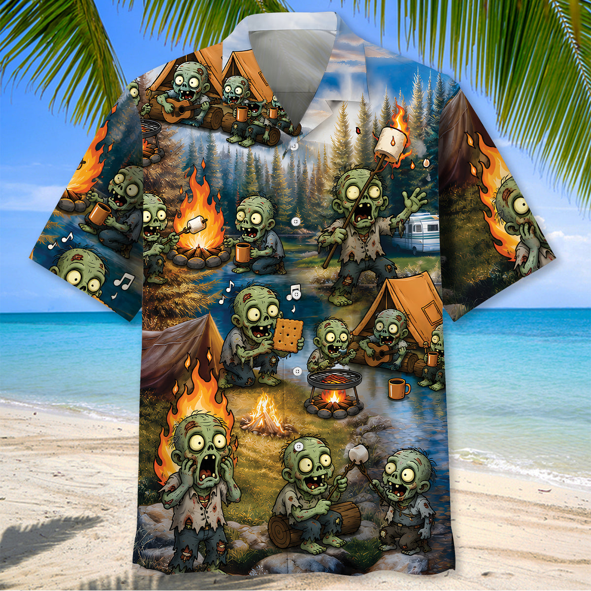 Vintage Zombie Camping Hawaiian Shirt