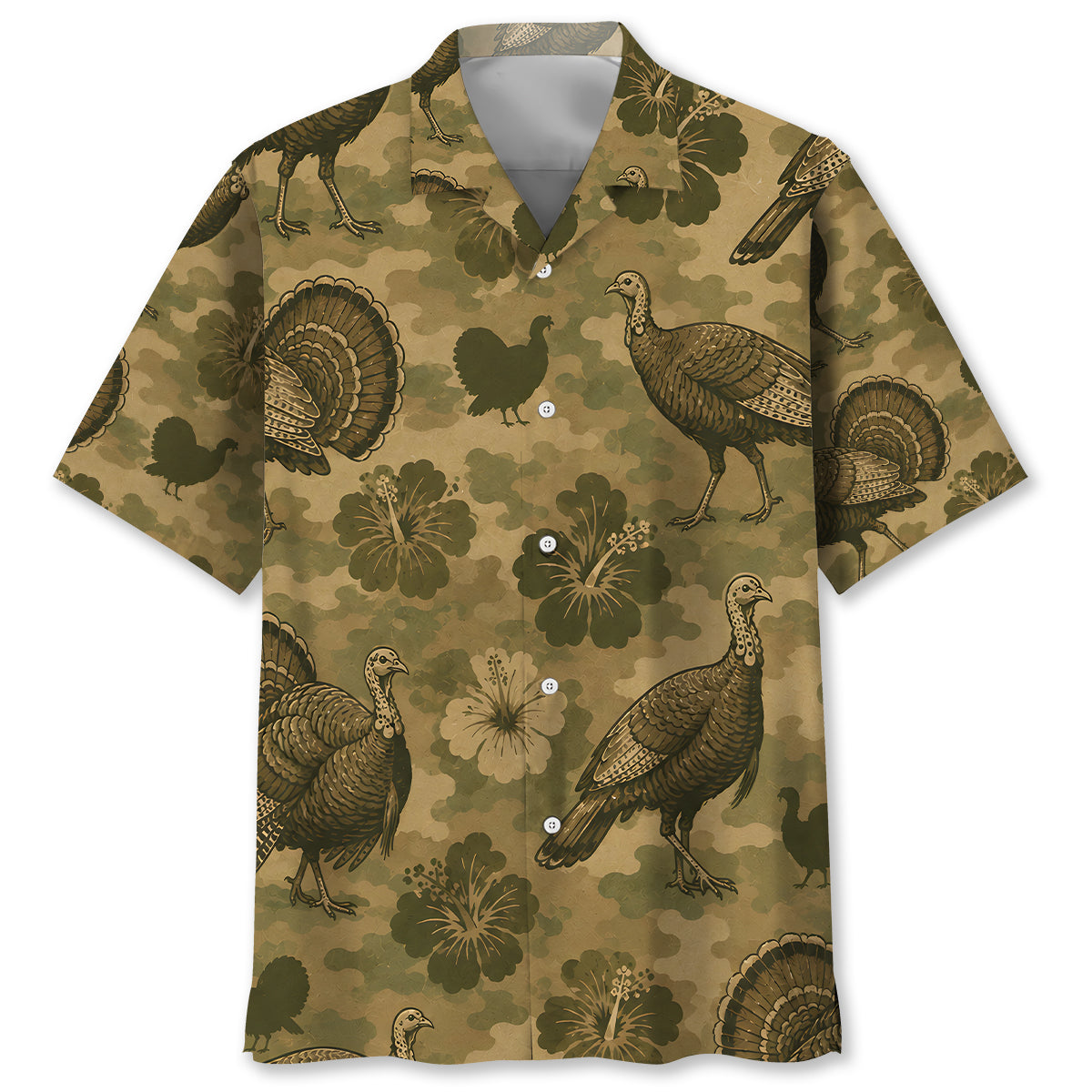 Turkey Hibiscus Camouflage Hawaiian Shirt