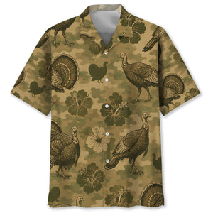 Turkey Hibiscus Camouflage Hawaiian Shirt