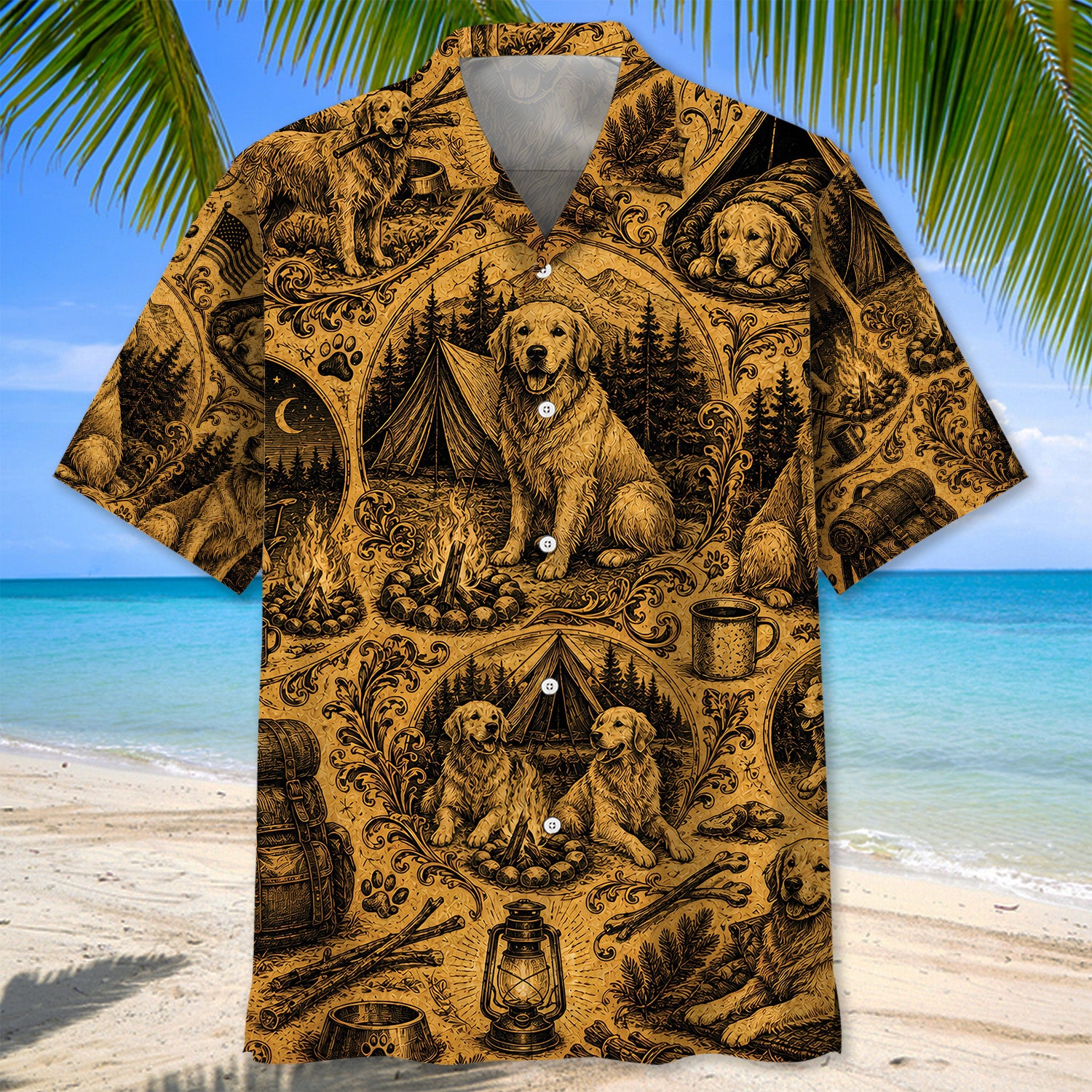 Camping With Golden Retriever Vintage Legend Art Hawaiian Shirt