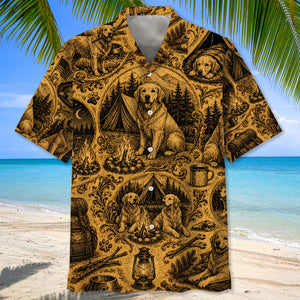 Camping With Golden Retriever Vintage Legend Art Hawaiian Shirt