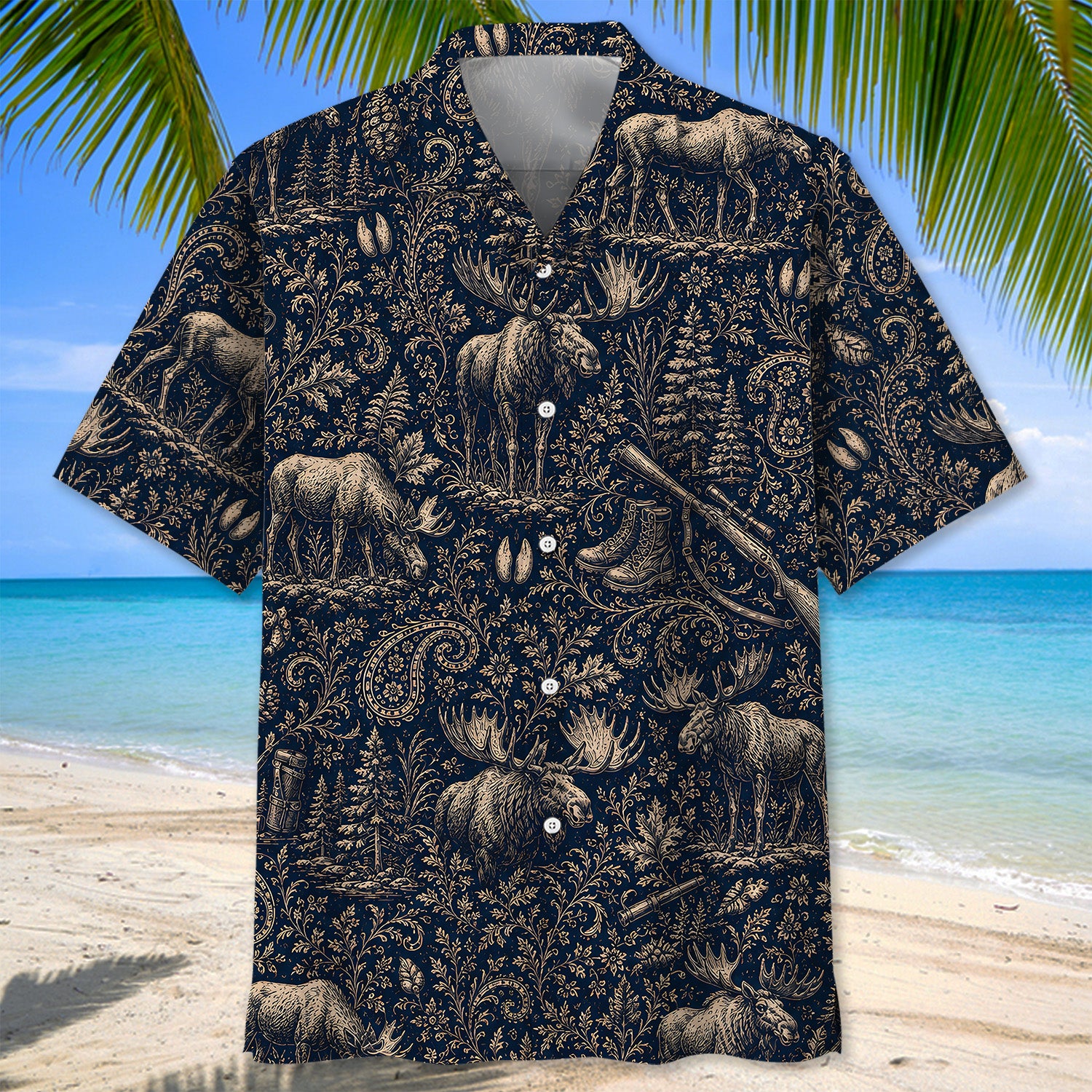 Midnight Moose Hunting Paisley Hawaiian Shirt